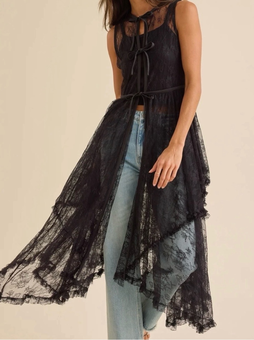 NEW Altar’d State Black Lace Ruffle Kimono Size Medium NWT